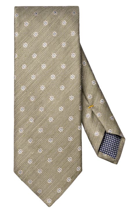 Light Green Floral Linen & Silk Tie