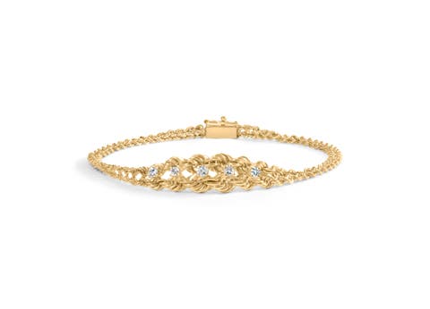 10K Yellow Gold 1/4 Cttw Diamond Basket Weave Rope Chain Style  Bracelet
