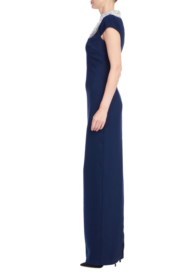 Pearl Neckline Crepe Gown, Alternate, color, NAVY