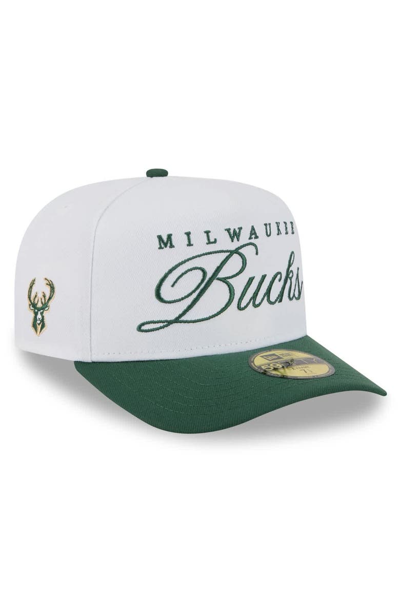 New Era Men's New Era White/Hunter Green Milwaukee Bucks 2025 NBA Draft A-Frame 59FIFTY Fitted Hat, Alternate, color, White