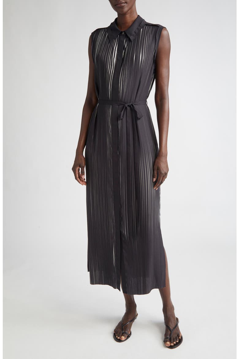 Bicolor Pleat Stripe Midi Dress, Main, color, CALICO/ BLACK