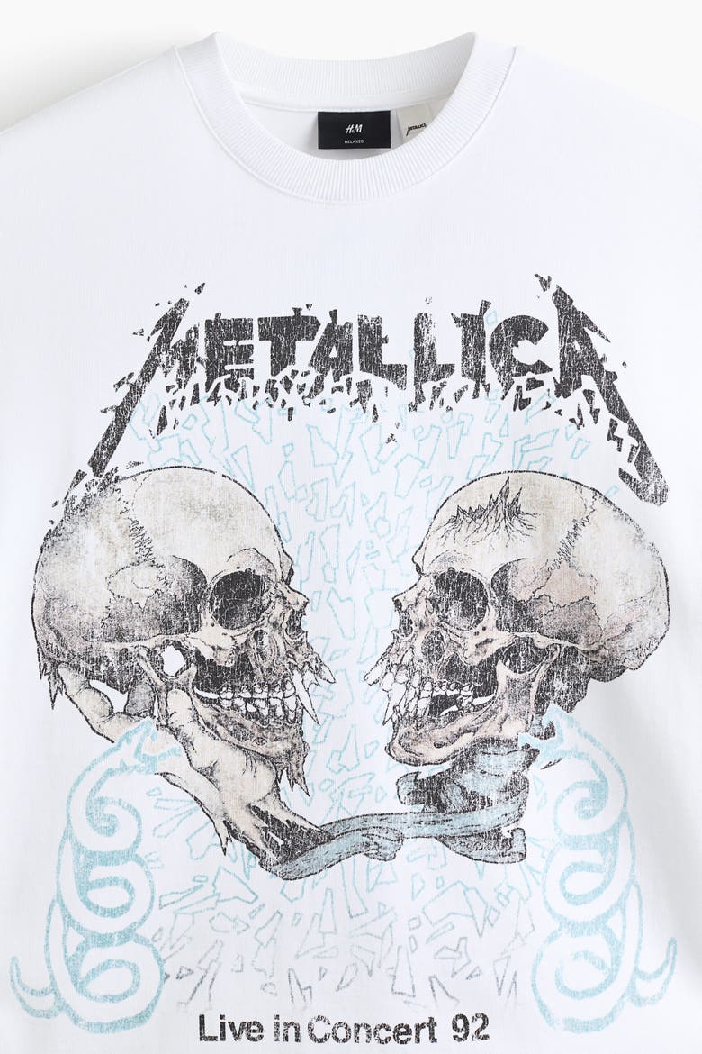 Relaxed-fit Long-sleeved Printed Cotton T-shirt, Alternate, color, White/Metallica