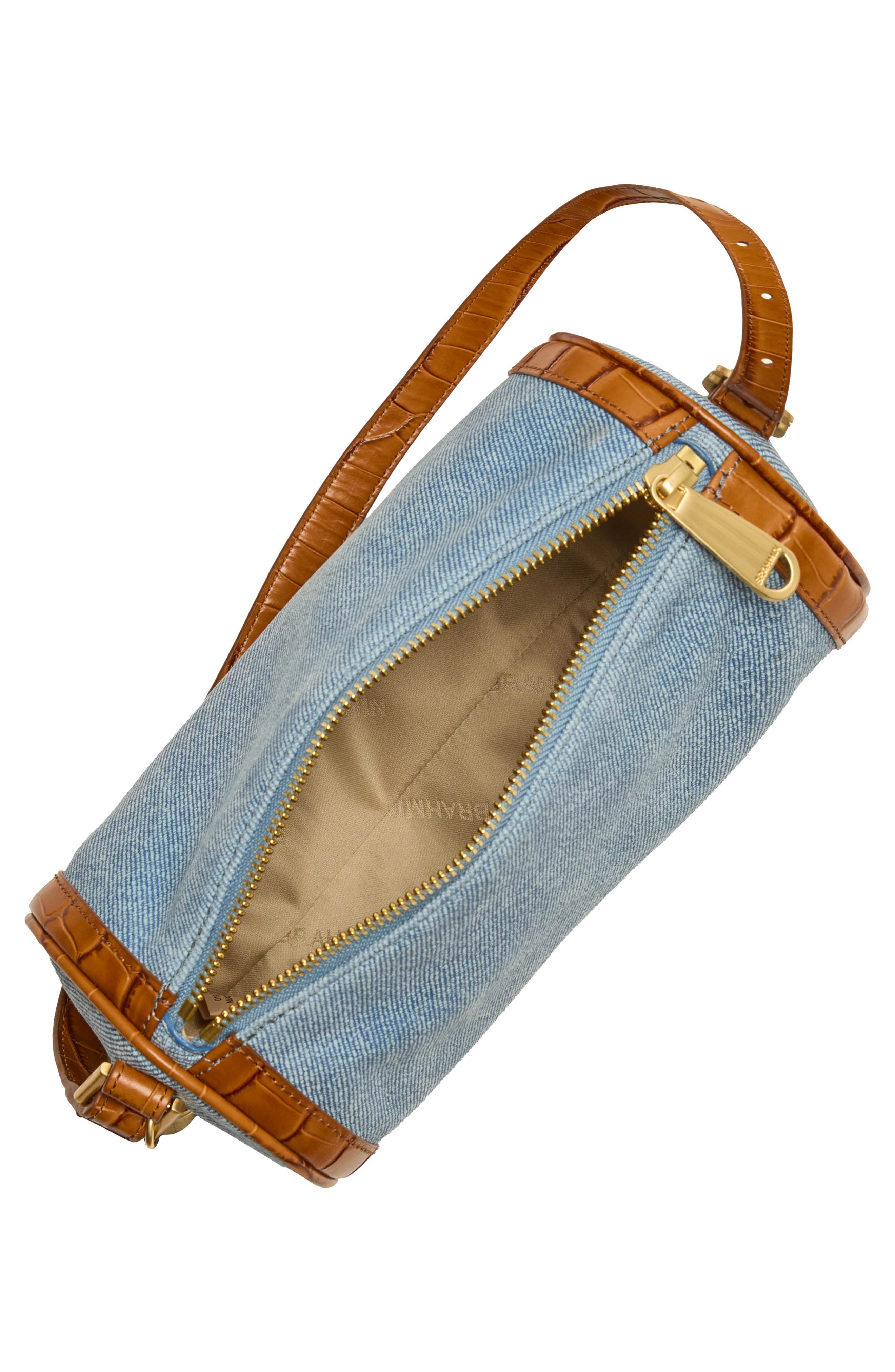 Brahmin Billie Denim & Croc Embossed Leather Barrel Bag, Alternate, color, 