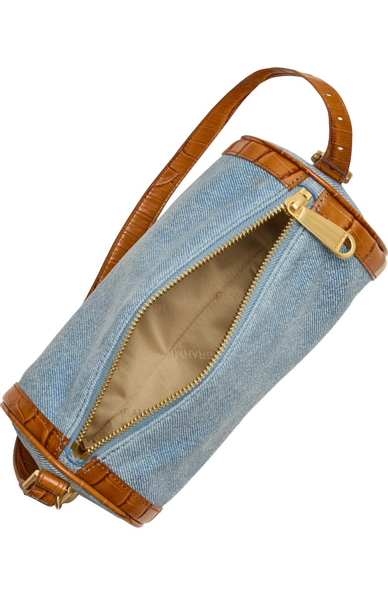 Brahmin Billie Denim & Croc Embossed Leather Barrel Bag, Alternate, color,