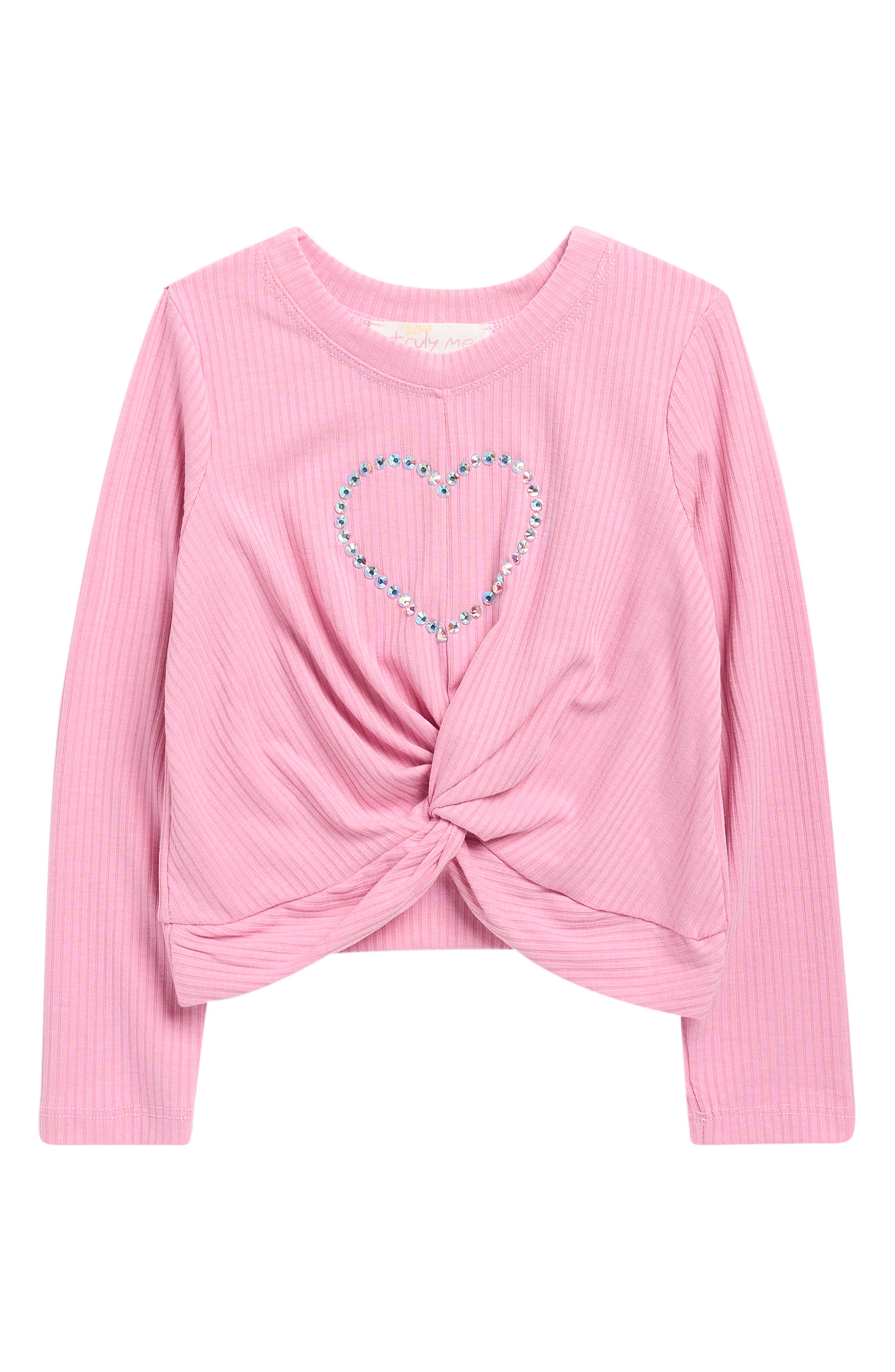 Truly Me Kids' Crystal Heart Rib Top