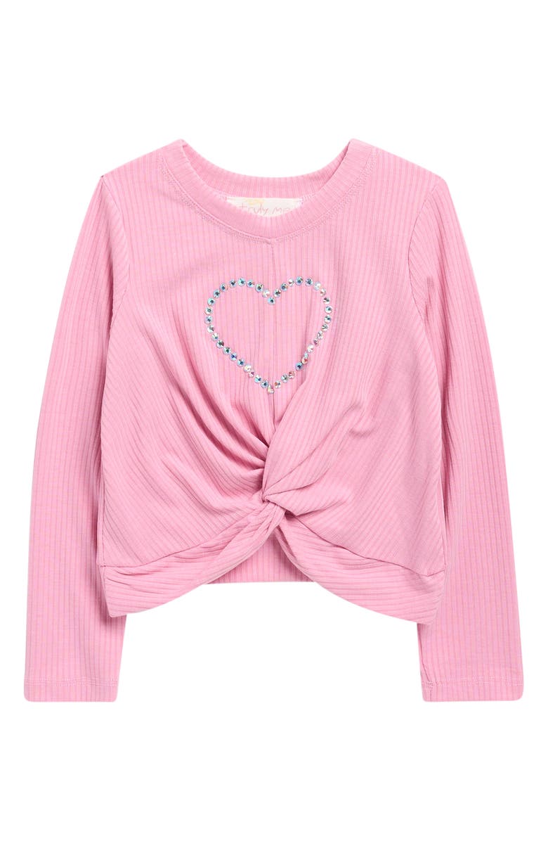 Truly Me Kids' Crystal Heart Rib Top, Main, color, Bright Pink