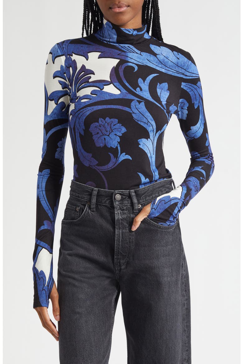 Delaina Print Turtleneck Crop Top, Main, color, REGAL RETREAT