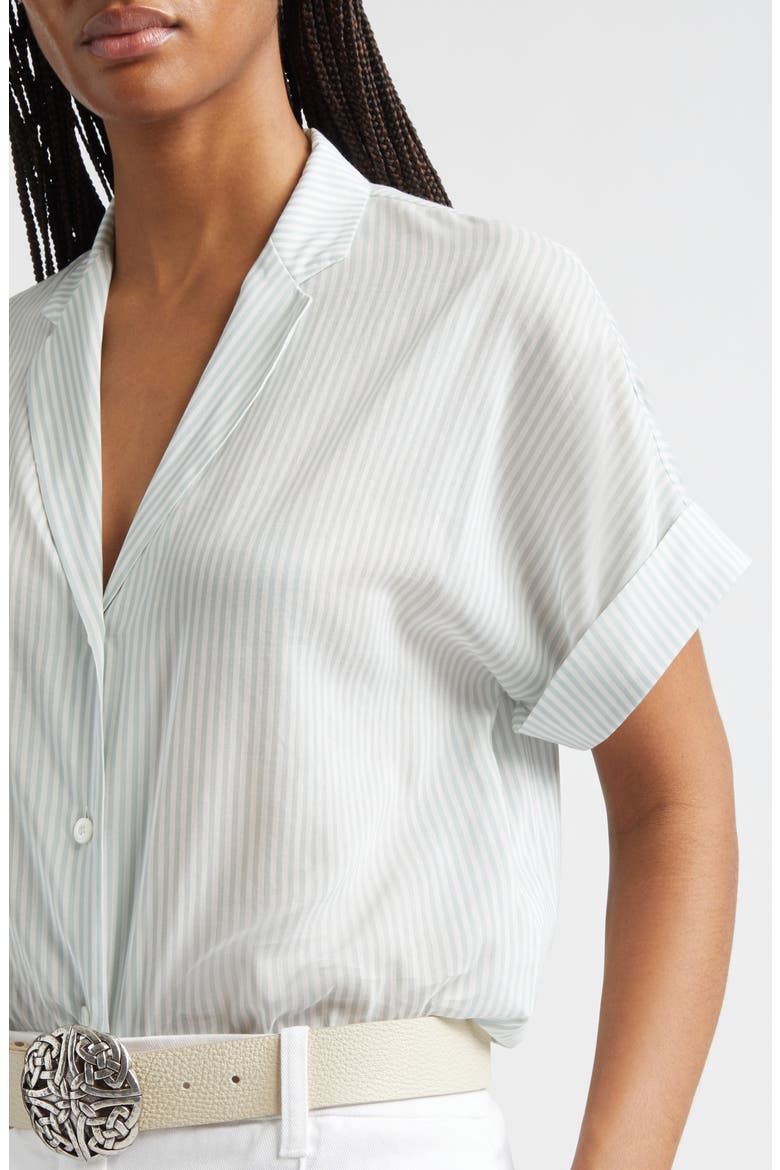 Stripe Cotton & Silk Camp Shirt, Alternate, color, JADE