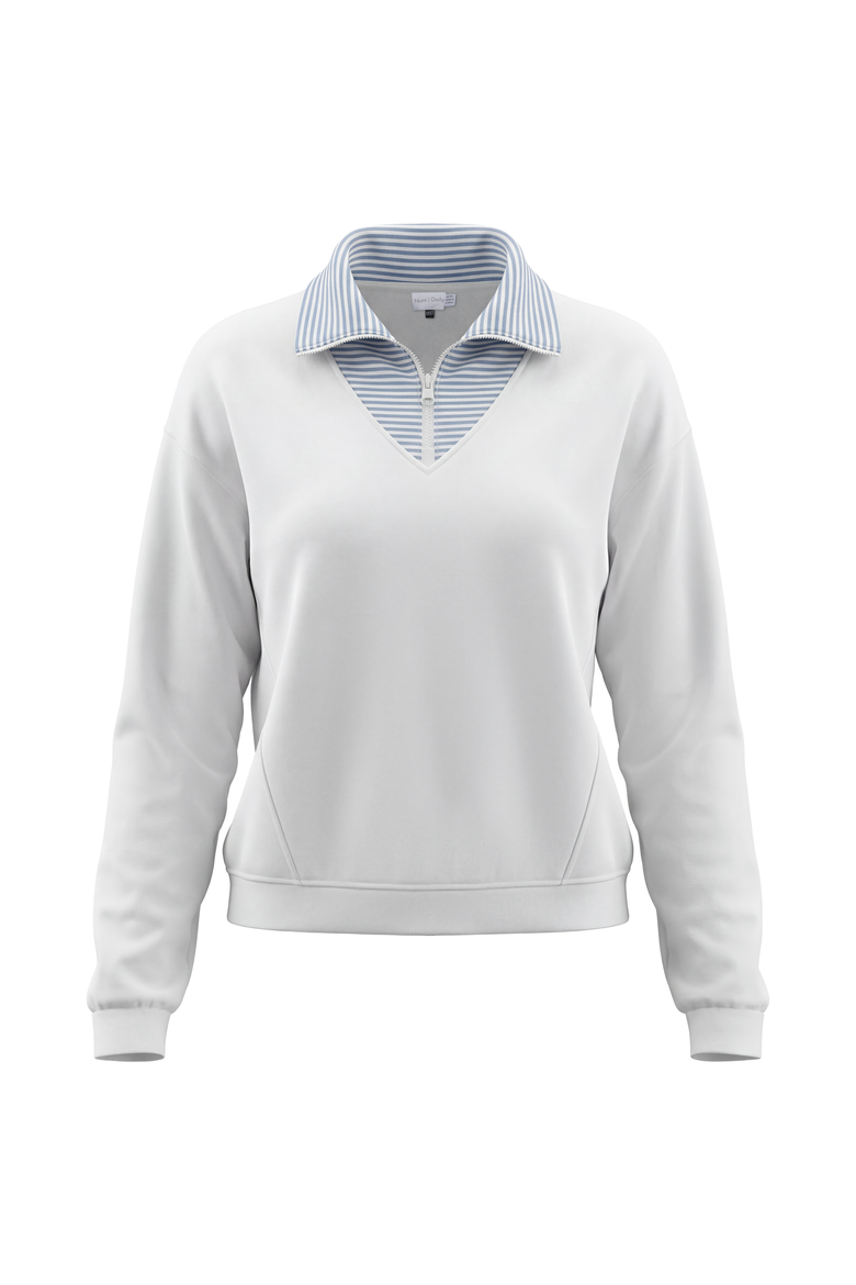 Striped Collar Half Zip Cotton Spandex Sweater, Main, color, White