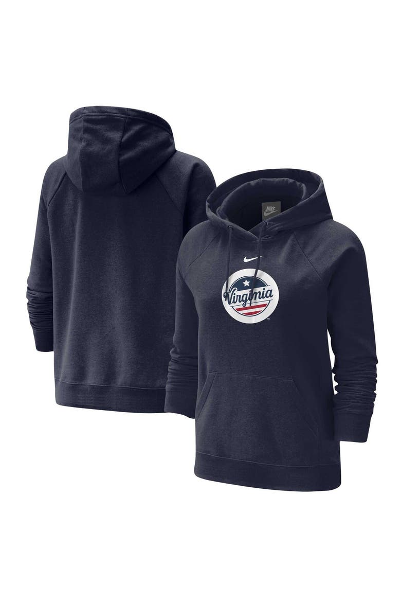 Women's Nike Navy Virginia Cavaliers Red, White & Hoo Raglan Pullover Hoodie, Main, color, Navy