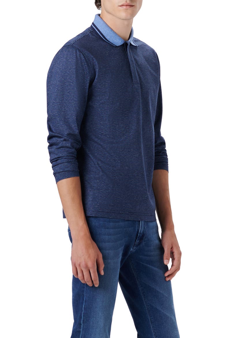 OoohCotton® Pin Check Long Sleeve Polo Shirt, Alternate, color, NAVY