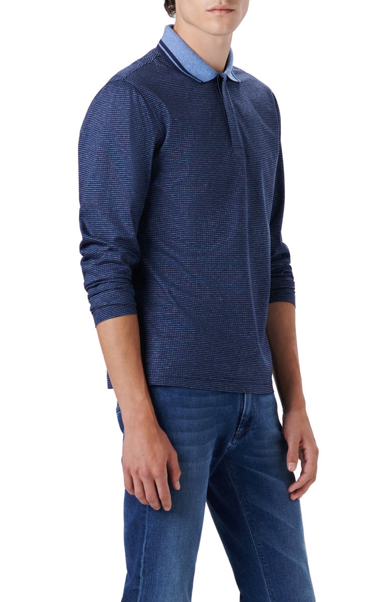 Bugatchi OoohCotton<sup>®</sup> Pin Check Long Sleeve Polo Shirt, Alternate, color, Navy