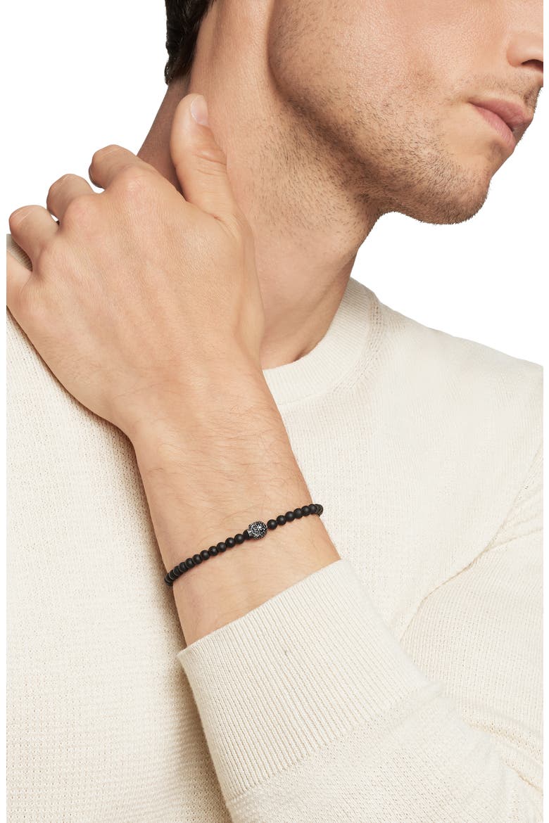 Memento Mori Skull Bracelet in Sterling Silver with Black Onyx and Pavé Black Diamonds, Alternate, color, STERLING SILVER