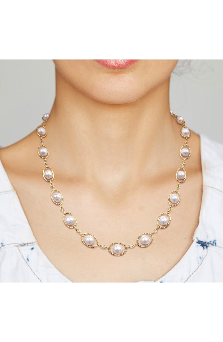 DELMAR 8–8.5mm Cultured Freshwater Pearl & CZ Oval Chain Necklace, Alternate, color, Gold/ White