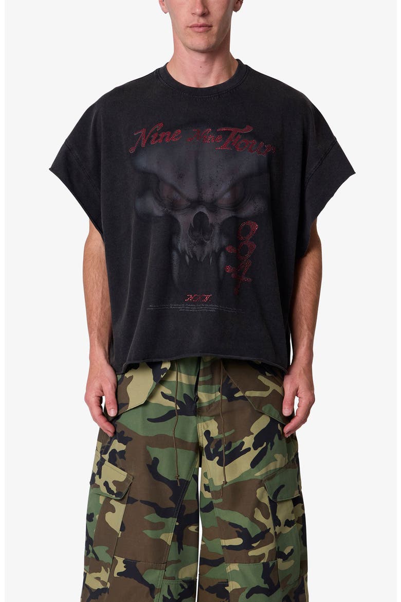 Skull Distressed Graphic Cutoff T-Shirt, Main, color, WASHED BLACK