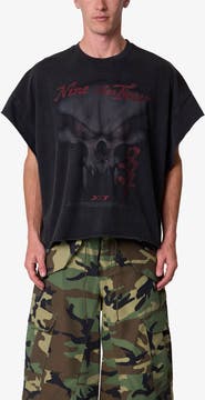 mnml Skull Distressed Graphic Cutoff T-Shirt