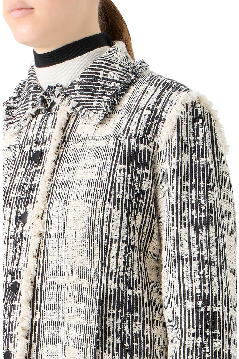 Fringe Trim Mixed Tweed Crop Jacket, Alternate, color, BLACK-IVORY