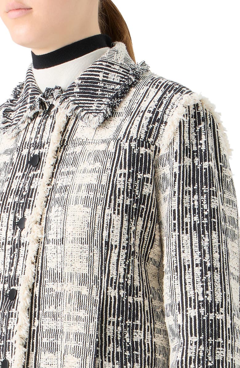 Akris punto Fringe Trim Mixed Tweed Crop Jacket, Alternate, color, Black-Ivory