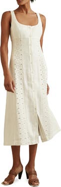 Reiss Clarice Eyelet Trim Sleeveless Midi Dress