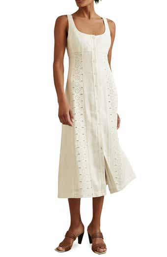 Reiss Clarice Eyelet Trim Sleeveless Midi Dress