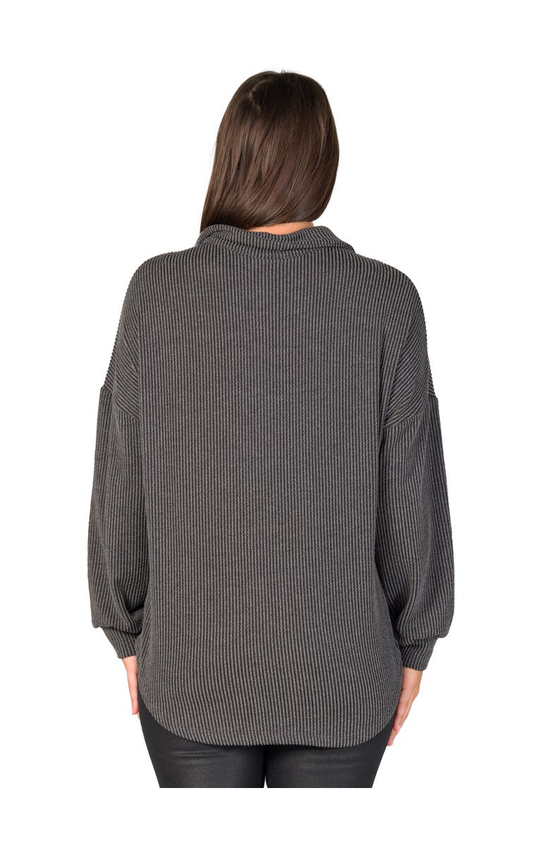 24seven Comfort Apparel Ribbed Button Up Long Sleeve Collared Shirt Jacket, Alternate, color, Black