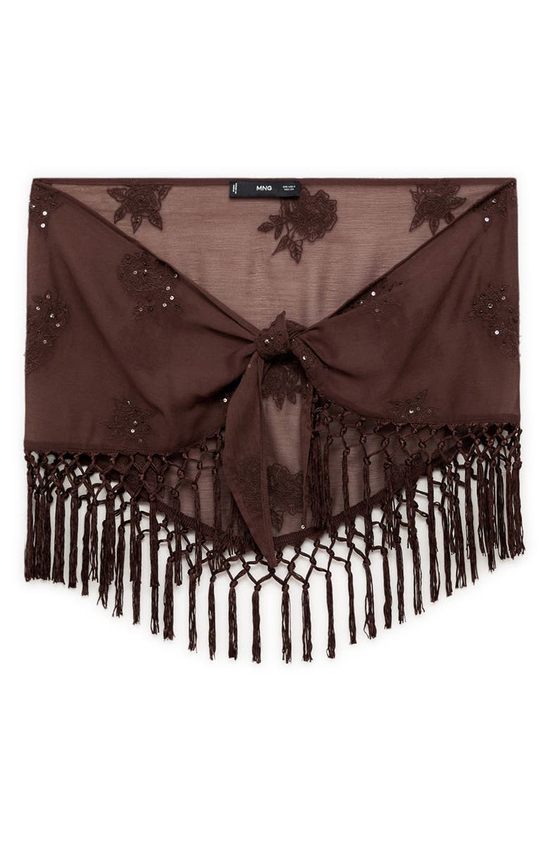 MANGO Embroidered Fringe Miniskirt, Alternate, color, Brown