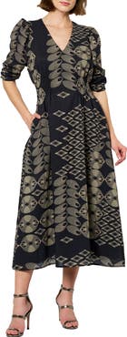 CIEBON Biarritz Abstract Mixed Print Dress