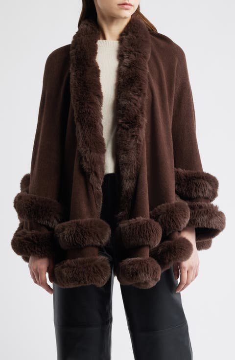 Faux Fur Trim Ruana