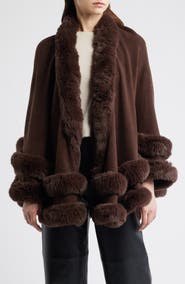 La Fiorentina Faux Fur Trim Ruana