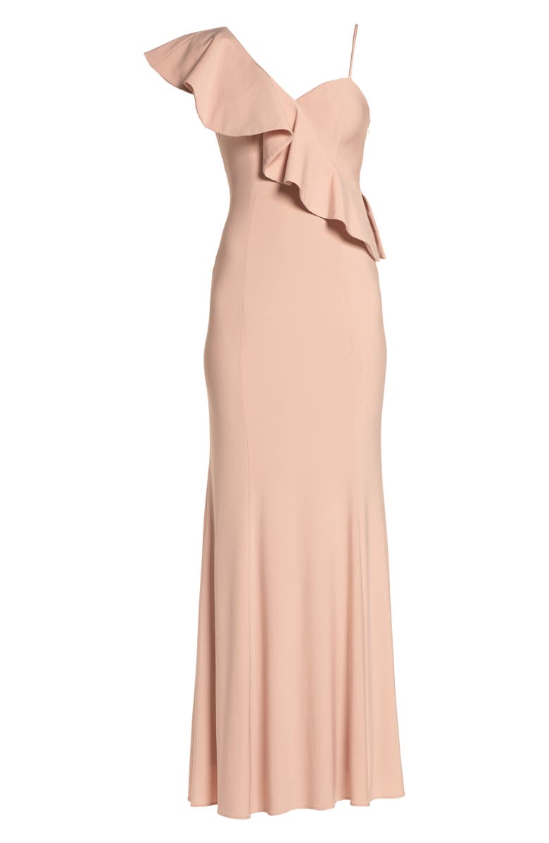 Xscape Evenings Xscape Ruffle Knit One-Shoulder Gown, Alternate, color,
