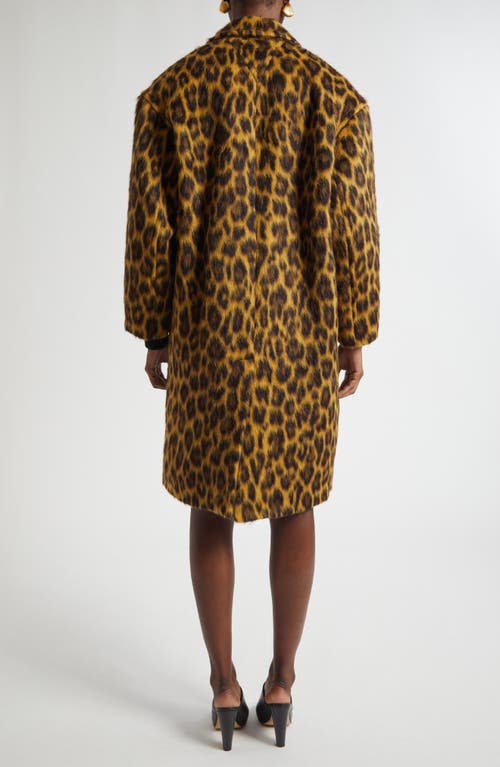 Bottega Veneta Leopard Print Brushed Alpaca, Wool & Silk Coat In Yellow