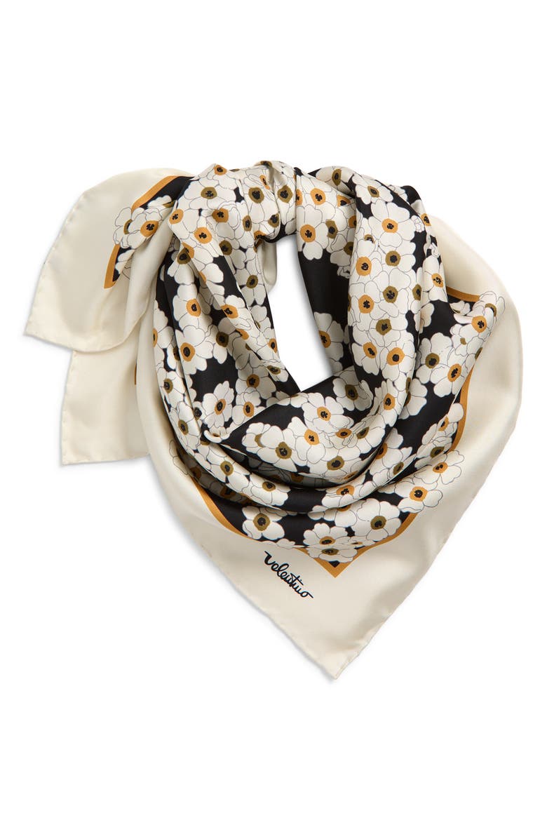 Valentino Garavani Daisy Print Silk Scarf, Alternate, color, Black/ Ivory