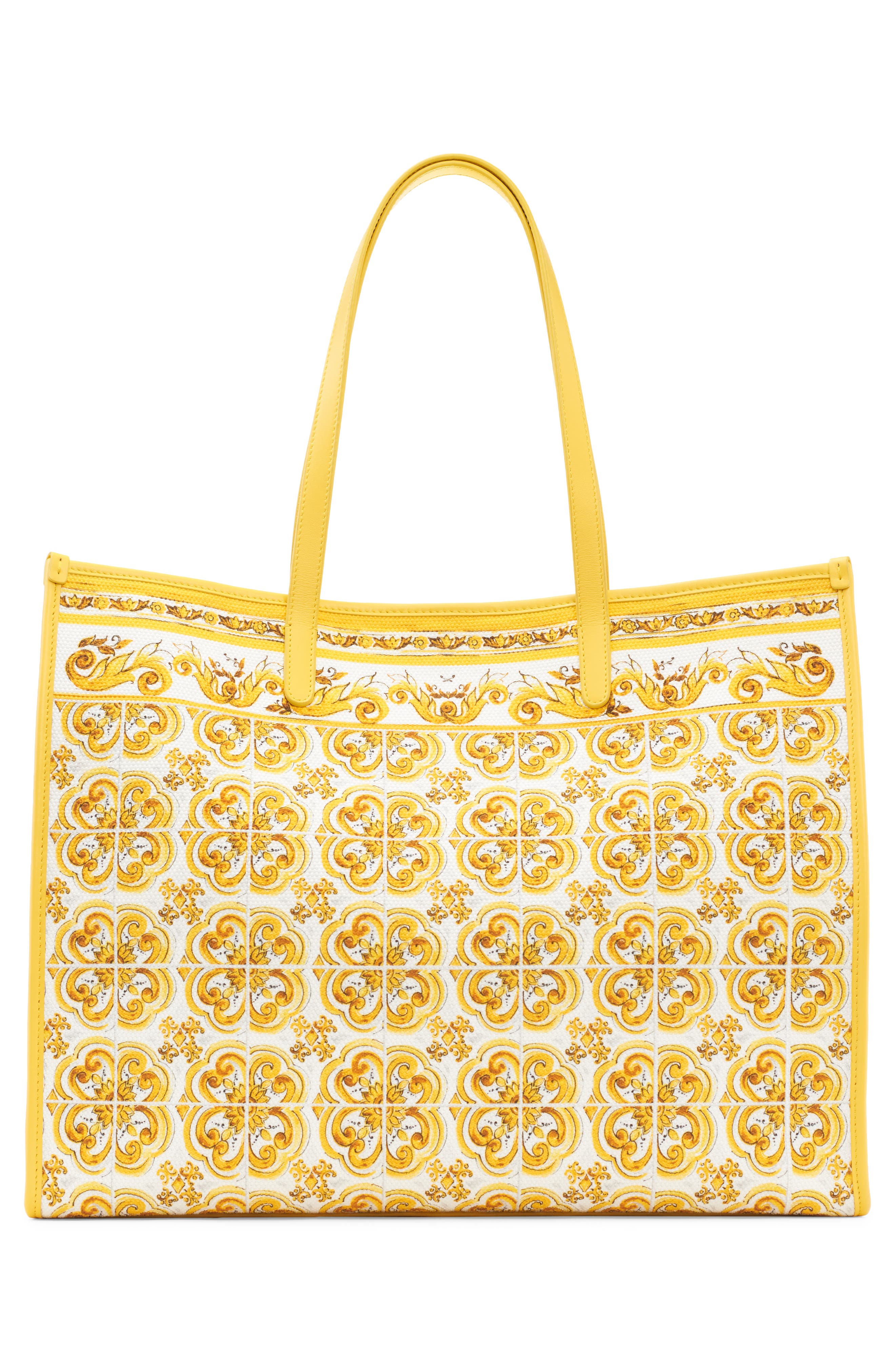 Dolce&Gabbana Majolica Print Canvas Shopper, Alternate, color, Azulejos Giallo