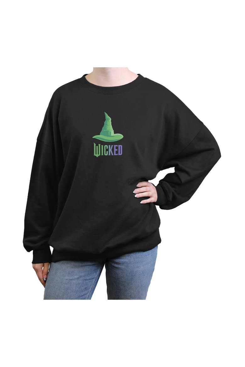 Junior's Wicked For Good Elphaba Classic Hat Logo  Sweatshirt, Main, color, Black