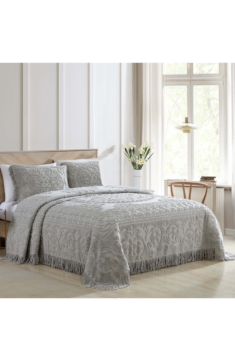 BEATRICE HOME FASHIONS Medallion Cotton Chenille Bedspread, Alternate, color, Gray