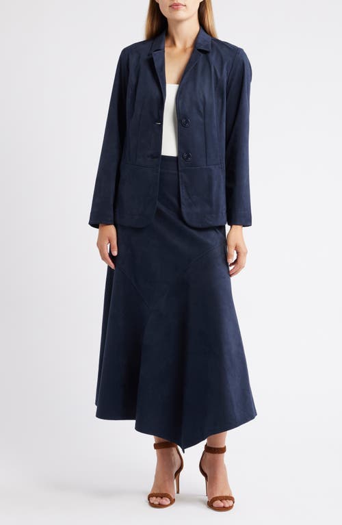 City Blues Asymmetrical Hem Faux Suede Midi Skirt In Blue