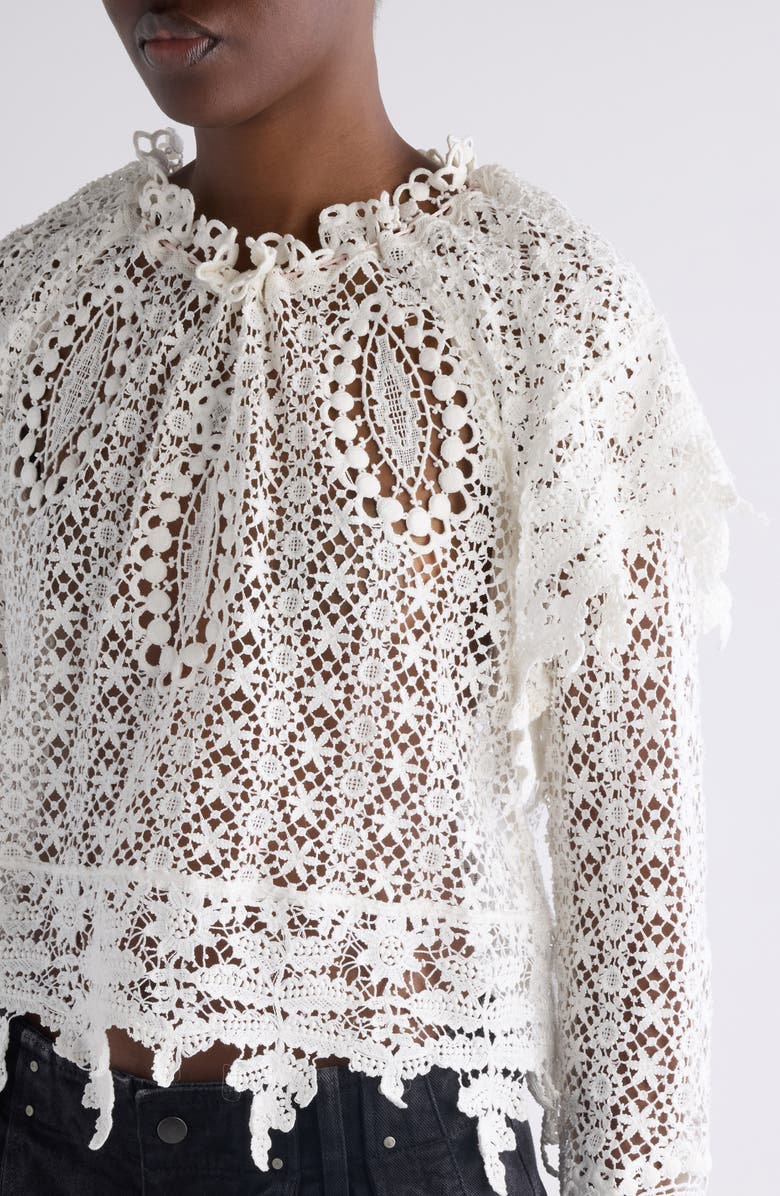 Isabel Marant Hyliana Crop Cotton Lace Top, Alternate, color, White