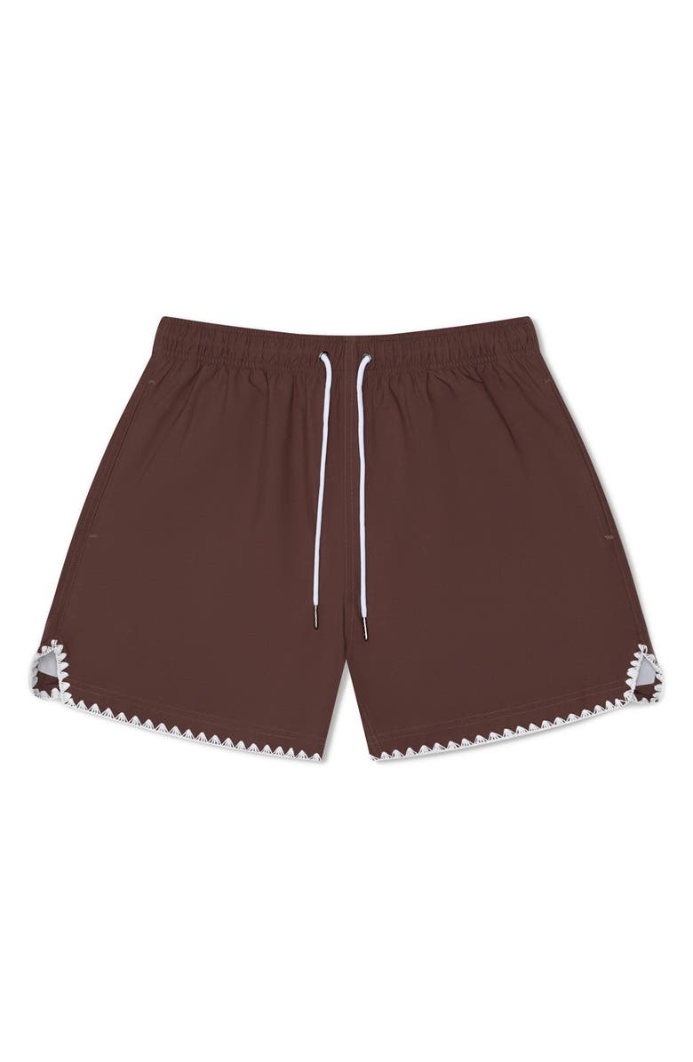 MAVRANS Stitch Waterproof Swim Trunks, Main, color, Brown