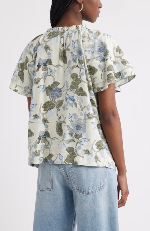 Treasure & Bond Shirred Botanical Print Linen Blend Top