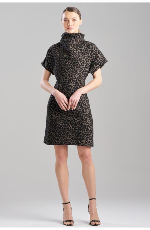 Leopard Jqd Funnel Neck Dress