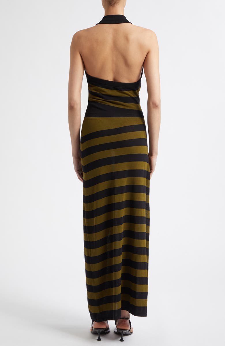 Proenza Schouler Frann Stripe Cotton Knit Halter Maxi Dress, Alternate, color, Black Multi