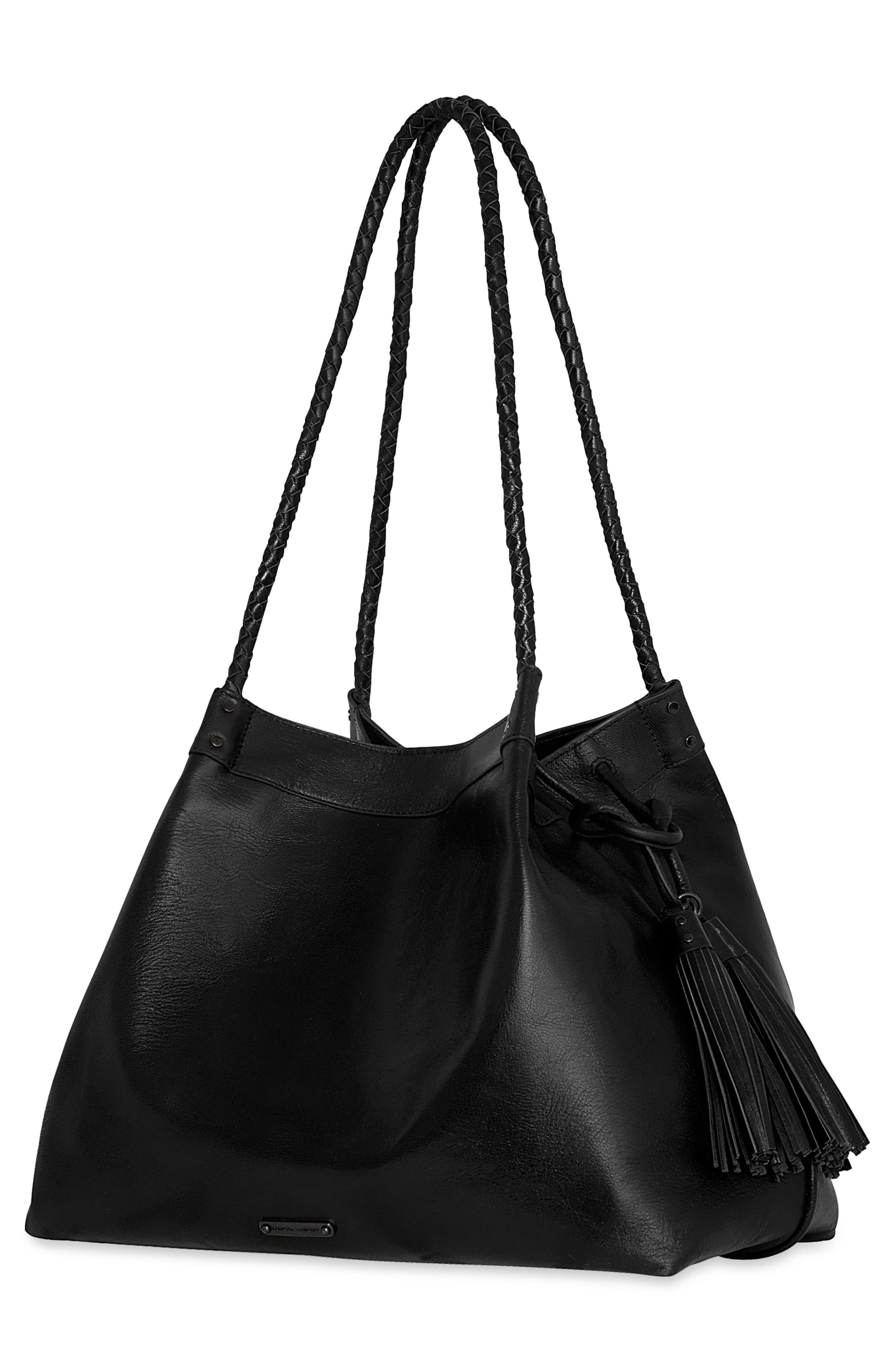 Rebecca Minkoff Lana Tassel Leather Tote, Alternate, color, Black