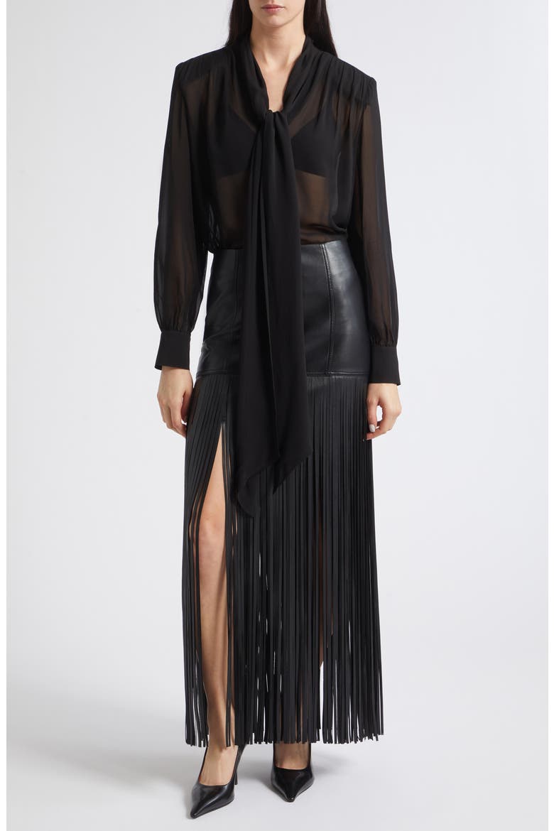 Soren Fringe Faux Leather Maxi Skirt, Alternate, color, JET