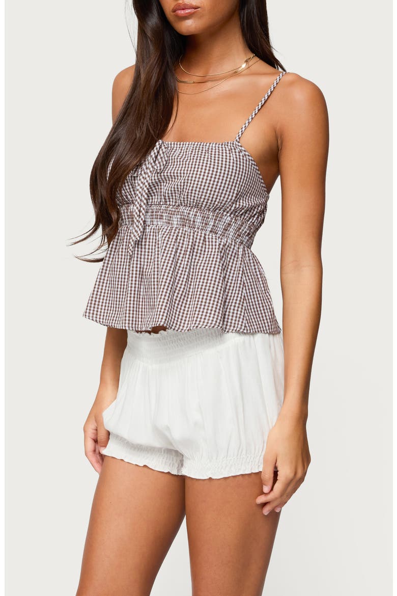 Zahara Gingham Cotton Camisole, Alternate, color, BROWN