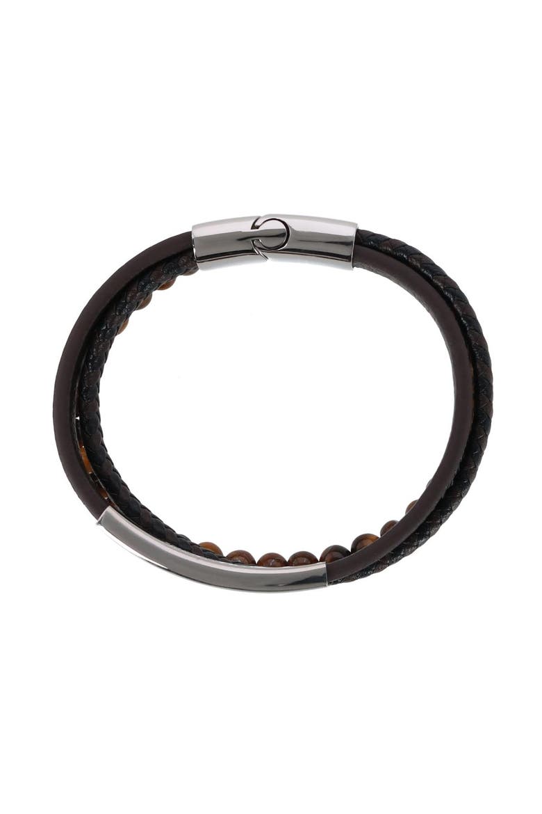 Beaded and Leather 3 Strand Bracelet, Alternate, color, Brown