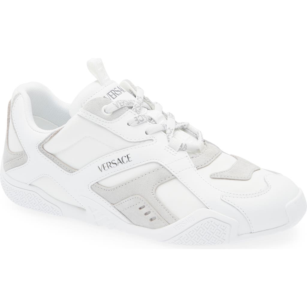 Versace Galaxia Suede-trimmed Leather Sneakers In White Concrete