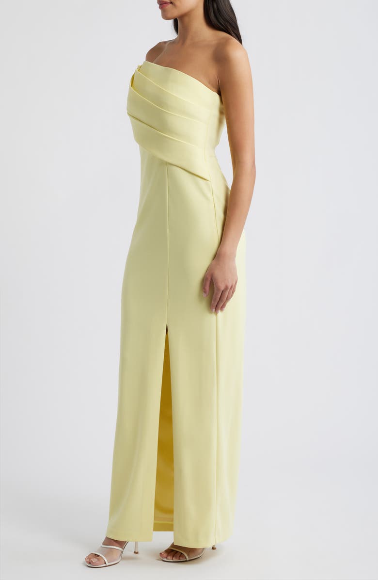 Vince Camuto Origami Pleated Strapless Column Gown, Alternate, color, Buttercup