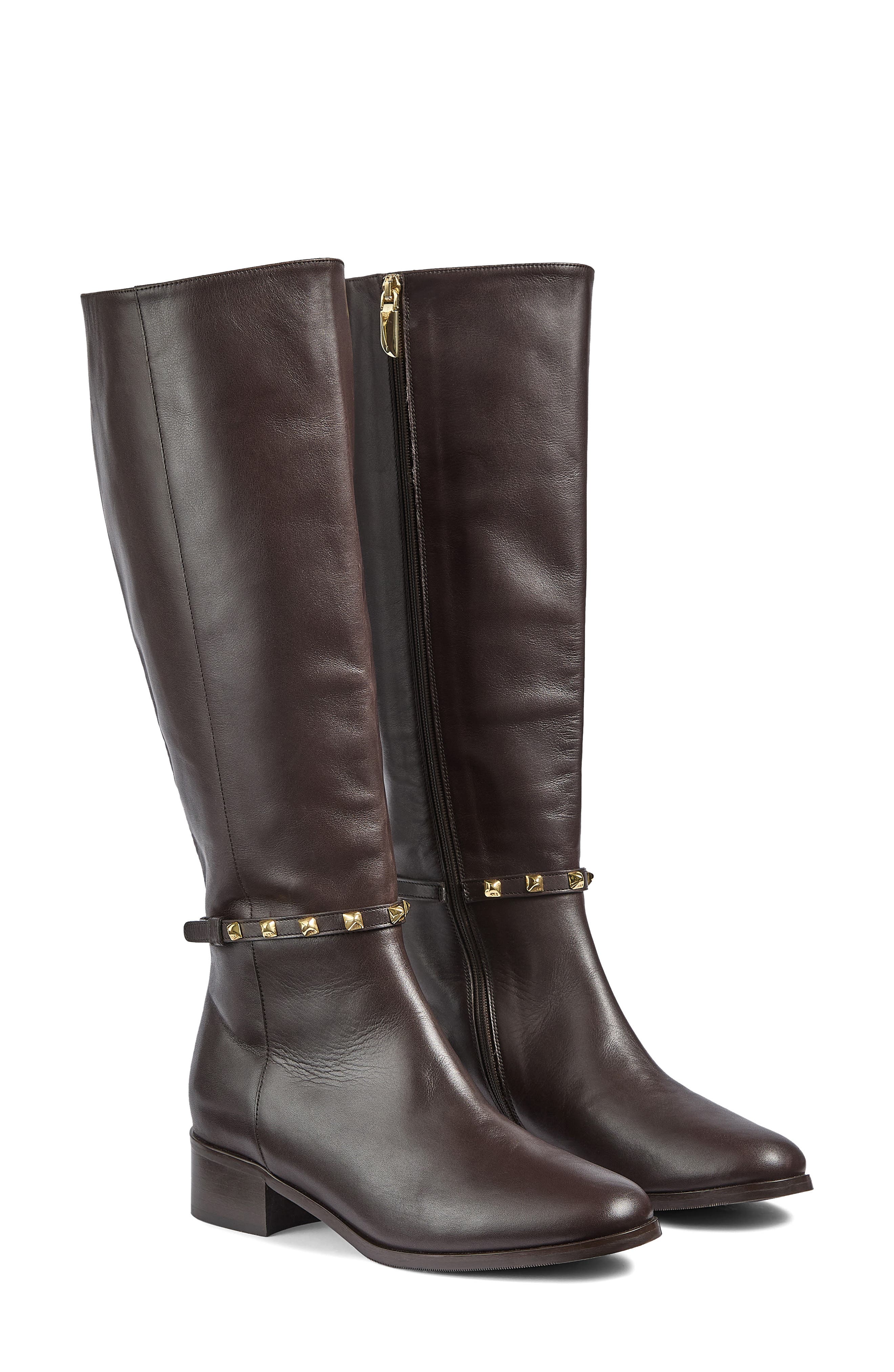 LK Bennett Stevie Stud Detail Knee High Boot, Main, color, Brown