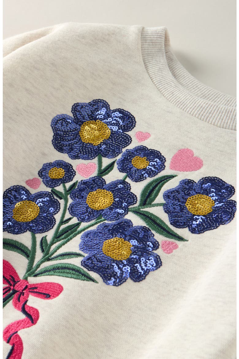 Kids' Embellished Sweatshirt, Alternate, color, BEIGE OAT HEATHER FLORAL SHINE