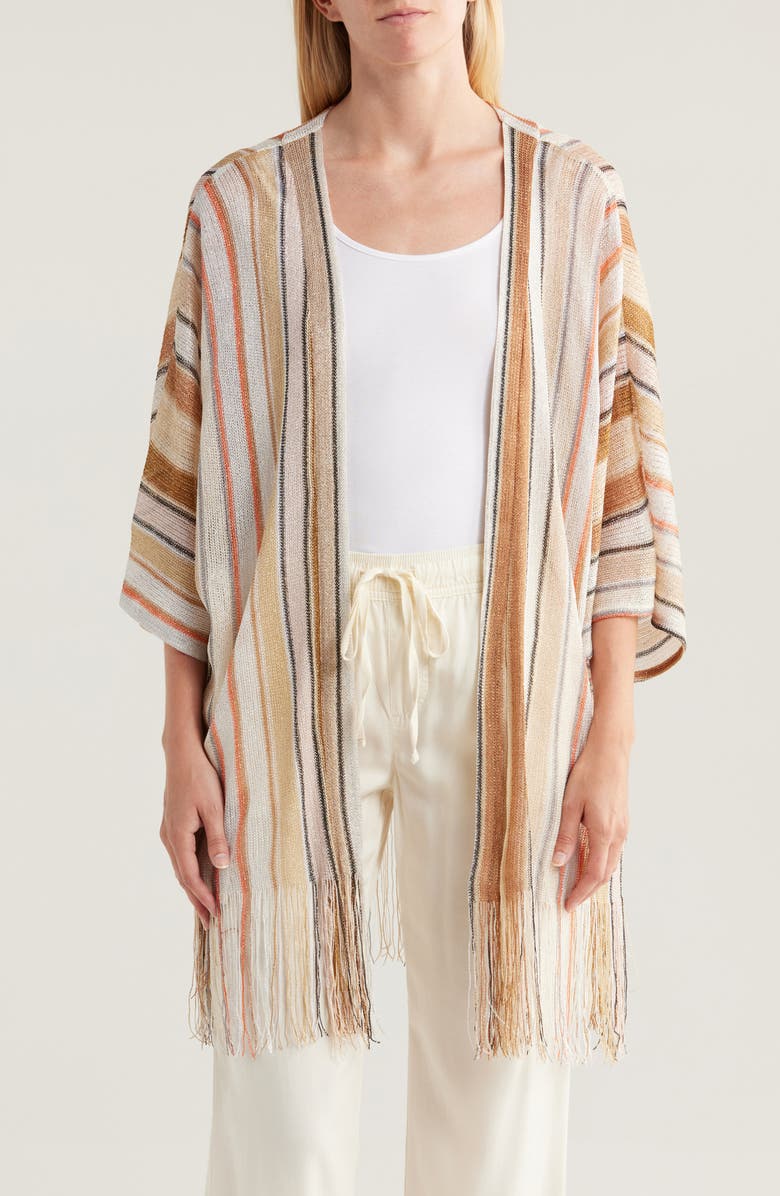 Vince Camuto Lurex Stripe Knit Topper, Main, color, Neutral Multi